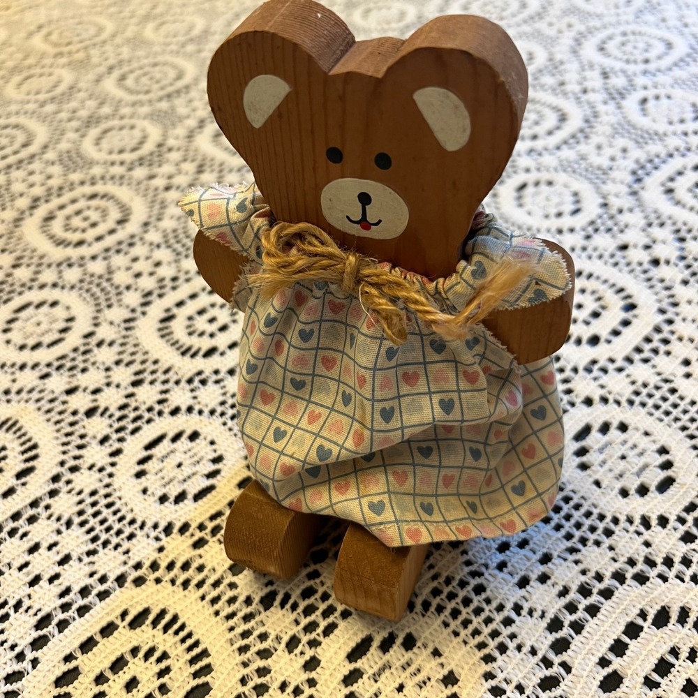 Vintage Wooden Trinket Shelf Teddy Bear Hearts | Cottage Nursery
